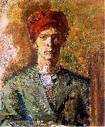 Zygmunt Waliszewski, Self-portrait in red headwear